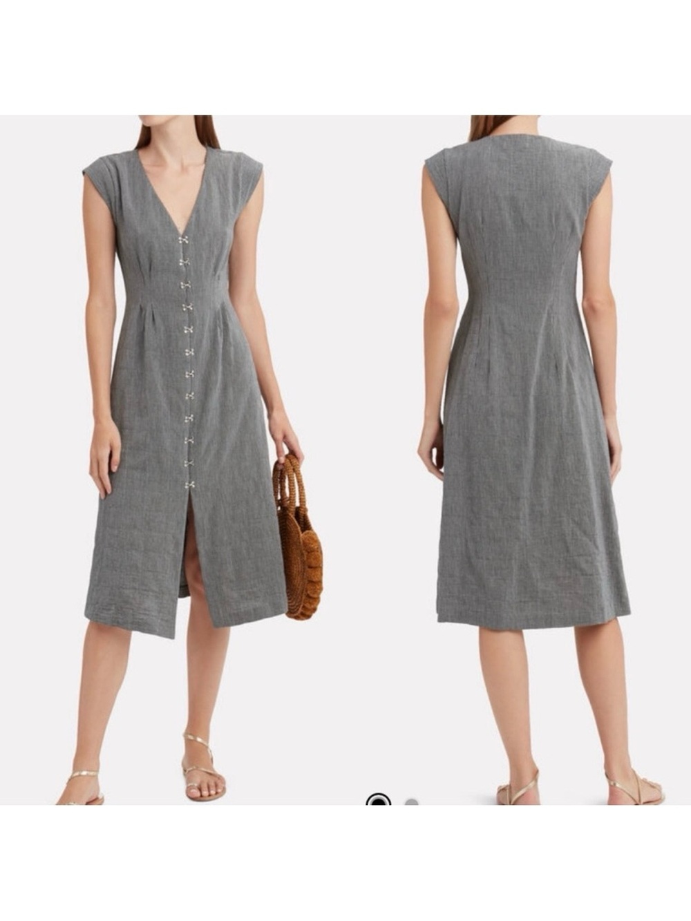 Intermix Audrey Cotton Midi Dress Black Grey Microstripe Contemporary Minimalist
